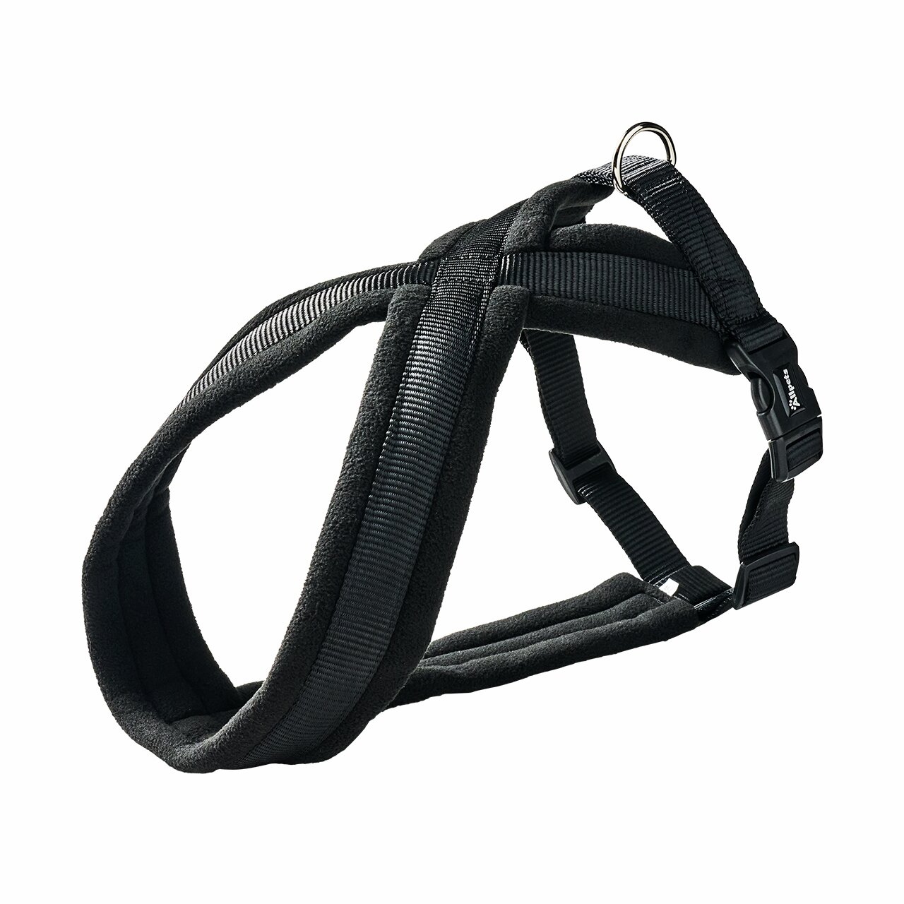 Allpets Hundegeschirr, Nylon, gepolstert, verstellbar, Metallring, für alle Hundegrößen, schwarz, ideal für Spaziergänge-Outdoor.