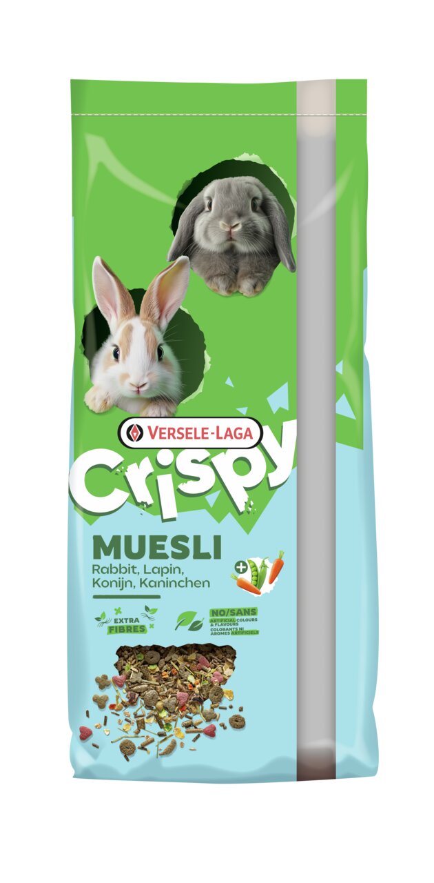 Versele-Laga Crispy Muesli für Kaninchen, mit Karottengeschmack, reich an Fasern, 1 kg, für eine ausgewogene Ernährung.