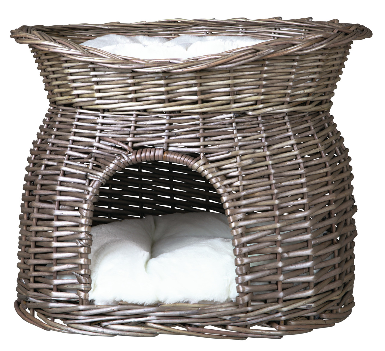 Geflochtener Katzenkorb von TRIXIE, Modell „My Kitty Darling“, geeignet für Katzen aller Größen. Der Korb besteht aus robustem Weidenmaterial und verfügt über ein gemütliches, herausnehmbares Kissen in Weiß. Perfekt als Rückzugsort und Schlafplatz. Maße: 