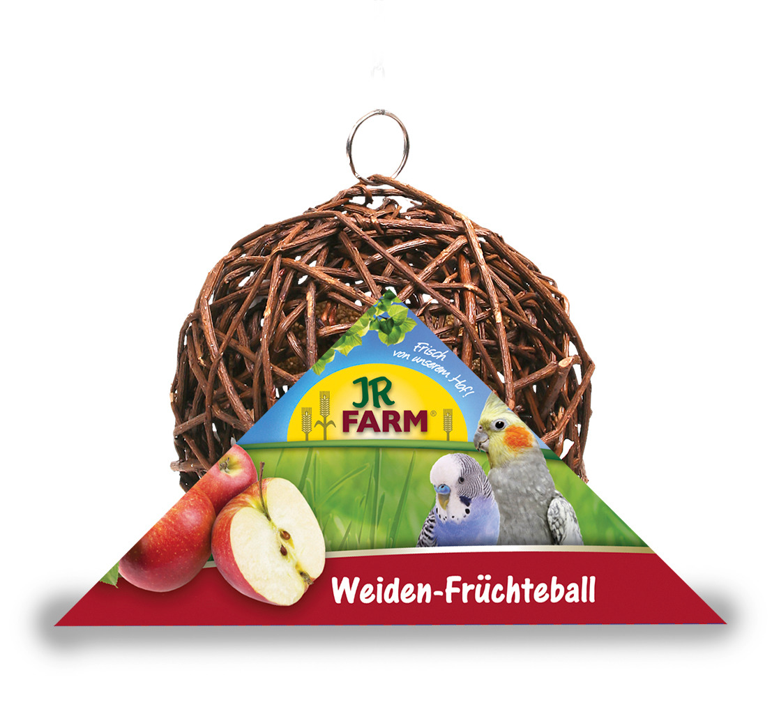 JR FARM Weiden-Früchteball, Naturprodukt für Ziervögel (Wellensittiche, Nymphensittiche), mit Äpfeln, frisch „vom eigenen Hof“.