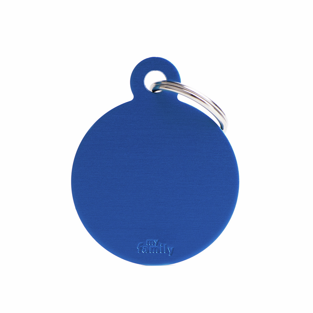 My Family Hundemarke, Metall, matt, blau, mit Logo, inkl. Schlüsselring, personalisierbar mit Name/Kontakt, für Hunde.