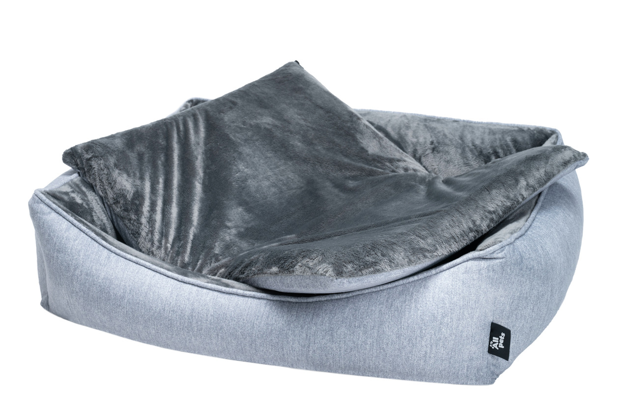 Haustierbett Allpets, für Hunde & Katzen, grau, weiche Liegefl., abnehmb. Decke, gemütl., warm, sicher, Größe & Material sichtbar.