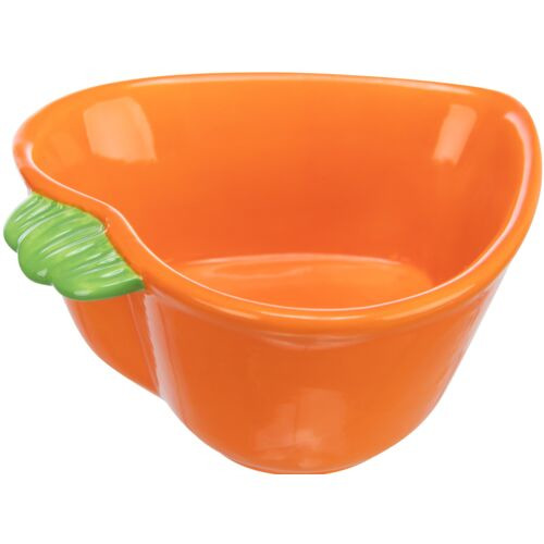 TRIXIE Keramiknapf, orange mit grüner Blattverzierung, für Kleintiere (Kaninchen-Meerschweinchen), ideal für Futter-Wasser.