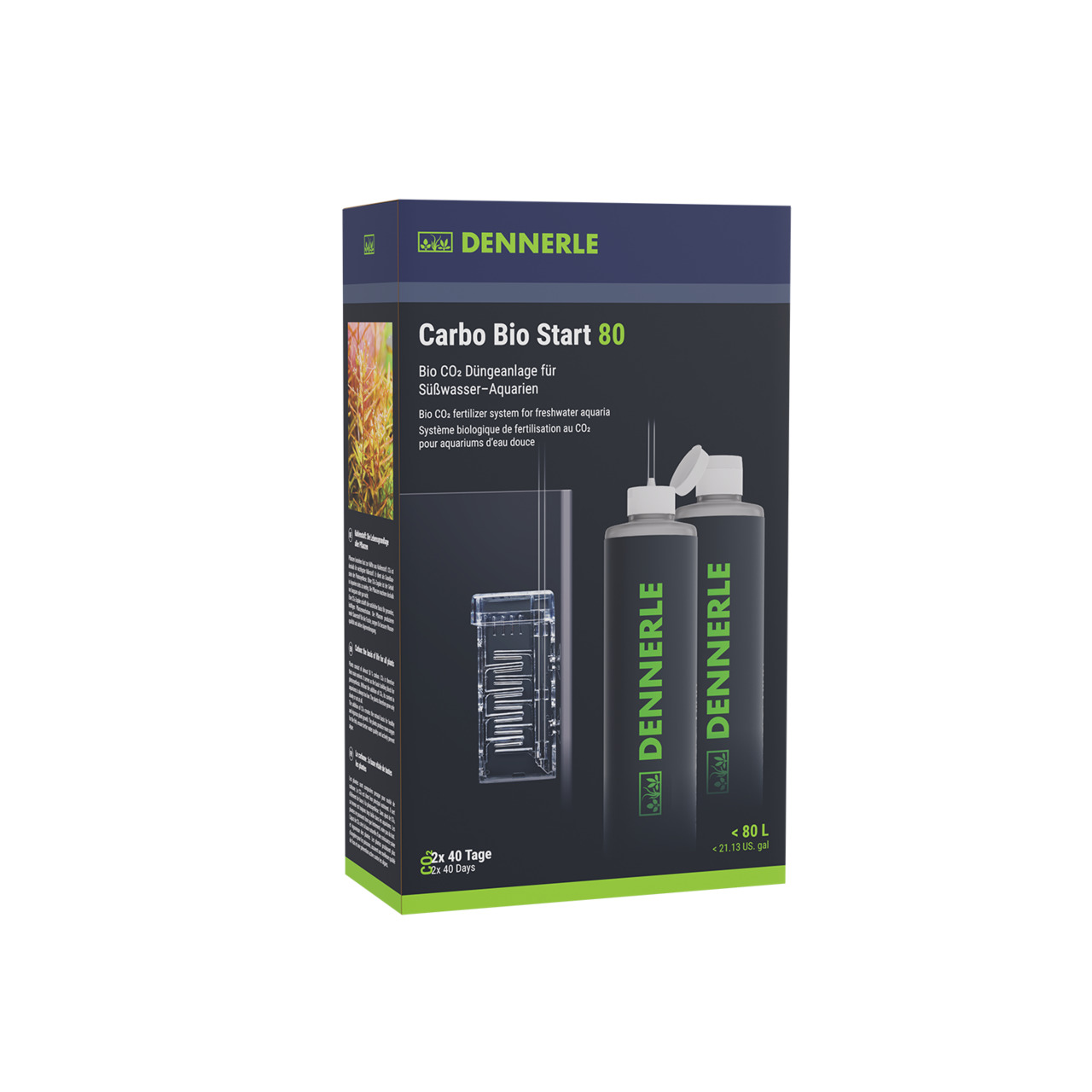 DENNERLE Carbo Bio Start 80, Bio-CO2-Dünganlage, Süßwasser-Aquarien bis 80L, 2 Fl. je 40 Tage, einfache Handhabung, fördert Pflanzenwachstum.