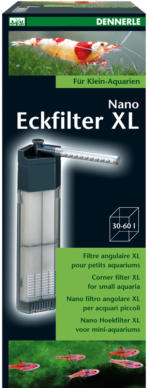 Dennerle Nano Eckfilter XL, für Garnelen-/Nano-Aquarien (30-60 L), leise & effizient, ideal für Garnelen & kleine Fische.