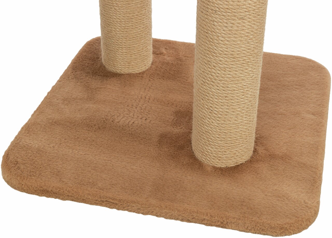 Kratzsäule von TRIXIE für Katzen, mit Sisal umwickelt, brauner Plüschboden zur Krallenpflege, ideal zum Spielen und Kratzen.