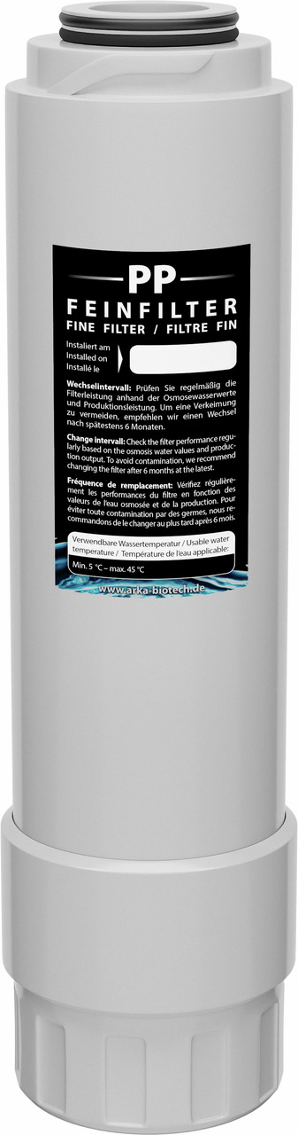 ARKA PP Feinfilter, weiß, für Osmoseanlagen, Infos zu Wechselintervallen/Nutzung, Wassertemp. 1-45 °C.