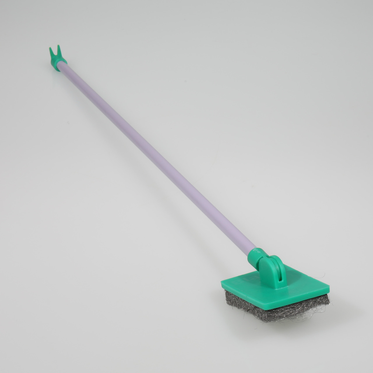 JBL Aqua-T Handy Reinigungsstab, für Aquarienbesitzer, entfernt Algen/Schmutz von Glas, lilafarbener Griff, grüne Halterung, Stahlwollschwamm.