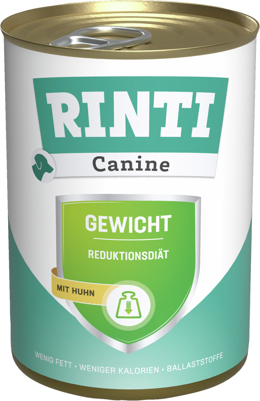 RINTI Canine Gewicht Reduktionsdiät Huhn, für Hunde, wenig Fett, weniger Kalorien, Ballaststoffe, 400g.