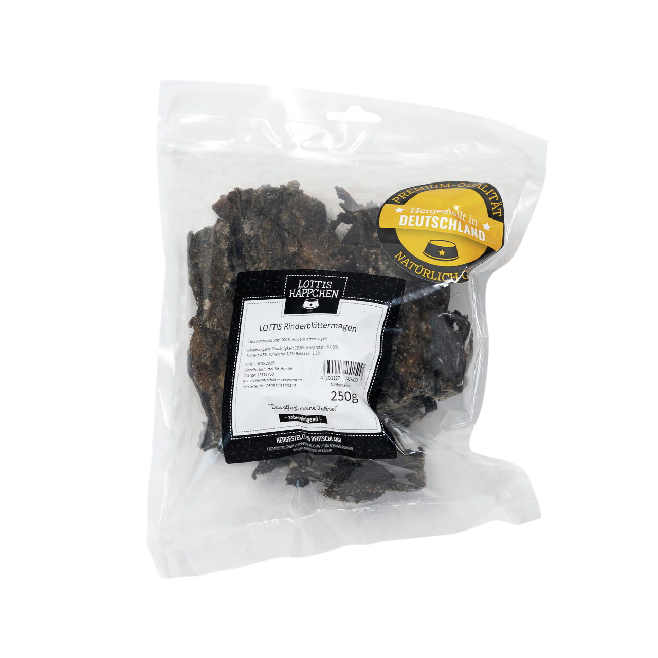 Lottis Häppchen Rinderblättermagen, natürl. Kausnack f. Hunde, 250 g, Zahnpflege & Beschäftigung, hergestellt in Deutschland.