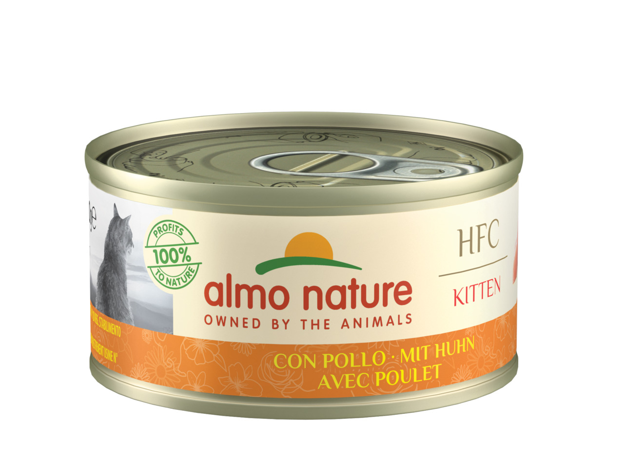 Almo Nature HFC Kitten, Kätzchen, Huhn, 70 g, „100% Profits to Nature“, hochwertige Zutaten, ideal für junge Katzen.