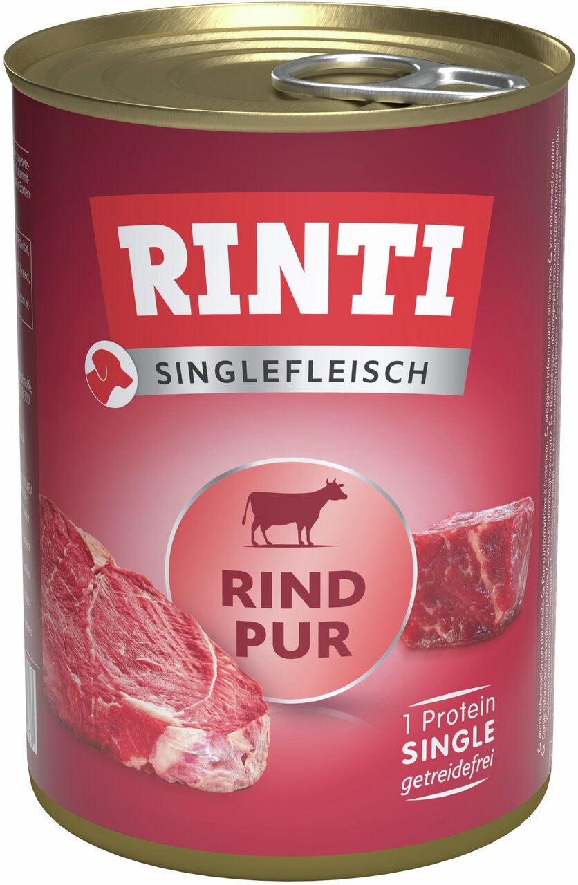 RINTI Singlefleisch Rind Pur, für Hunde, Geschmacksrichtung Rind, getreidefrei, 1 Protein, Inhalt: 800 g.