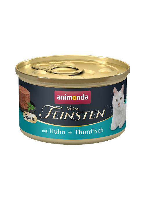 Animonda Vom Feinsten Mousse, Huhn & Thunfisch, 85 g, für ausgewachsene Katzen, zart & lecker.