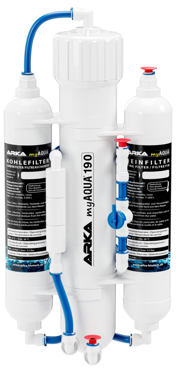 ARKA myAQUA 190 Umkehrosmoseanlage für Aquaristik, Wasserfilter mit Vor- und Feinfilter für reines Aquariumwasser.
