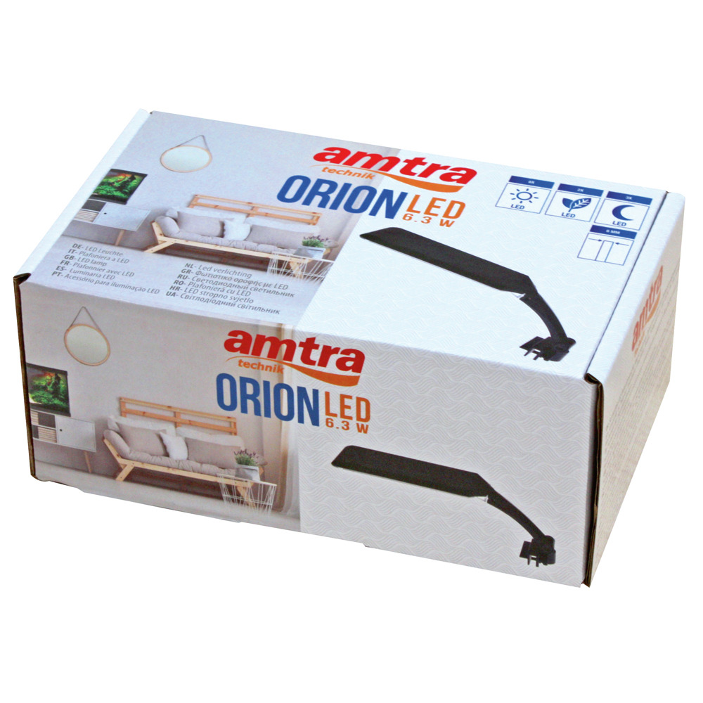 amtra technik ORION LED 6.3 W, LED-Leuchte für Aquarien, energieeffizient, einfache Montage, Farbe: Schwarz.