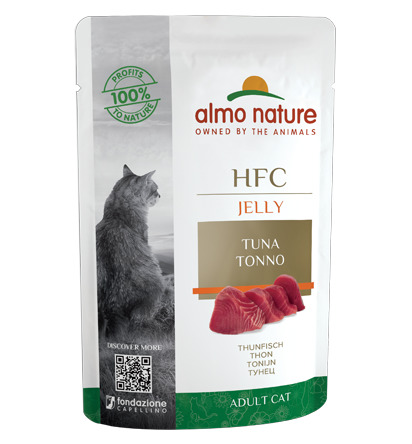 Almo Nature HFC Jelly Tuna, Premium-Nassfutter f. erwachsene Katzen, Geschm.: Thunfisch, 100 % nat. Zutaten, 70 g.