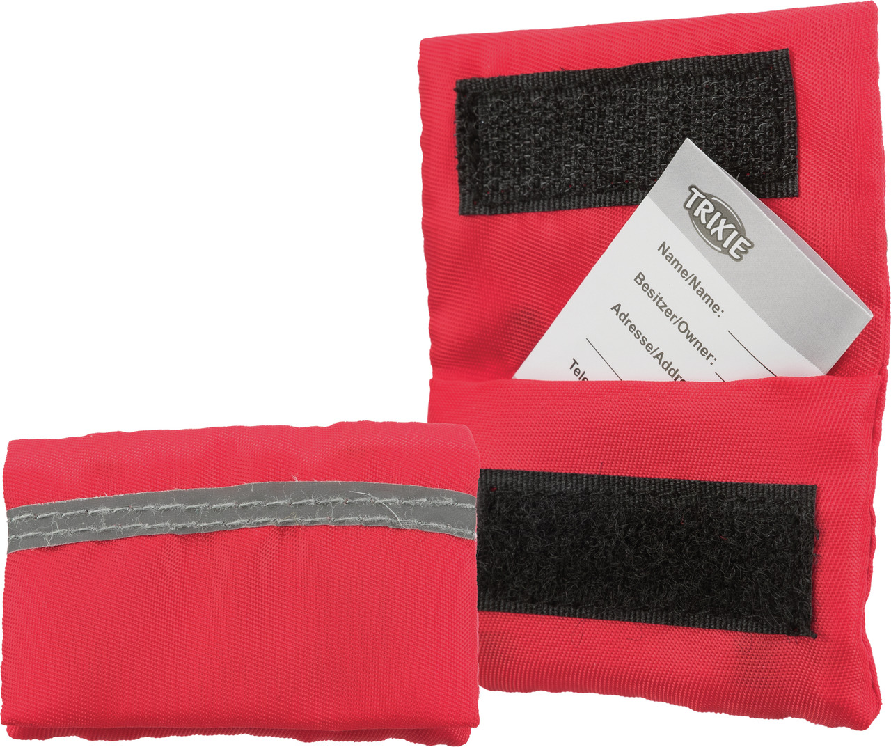 TRIXIE Adressfach für Hunde, rot, für Halsbänder, mit Adresskärtchen, Klettverschluss & reflektierenden Streifen.