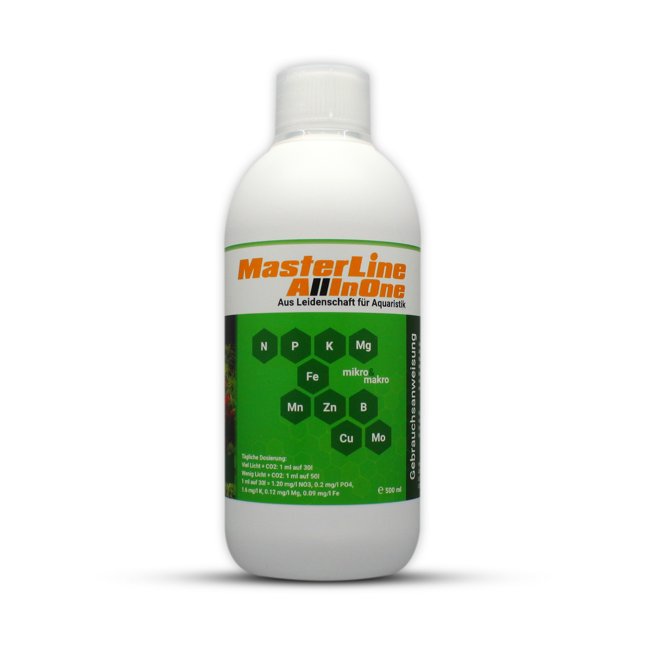 MasterLine All in One, Dünger für Aquarienpflanzen, 500 ml, mit Makro- & Mikronährstoffen (N, P, K, Mg, Fe, Mn, Zn, B, Cu, Mo).