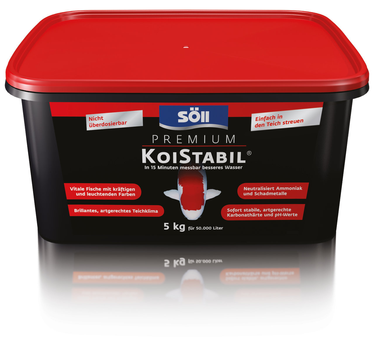 Söll Premium KoiStabil, für Koi-Teichbesitzer, neutralisiert Ammoniak/Schadmetalle, stabilisiert pH, 5 kg für 50.000 L.