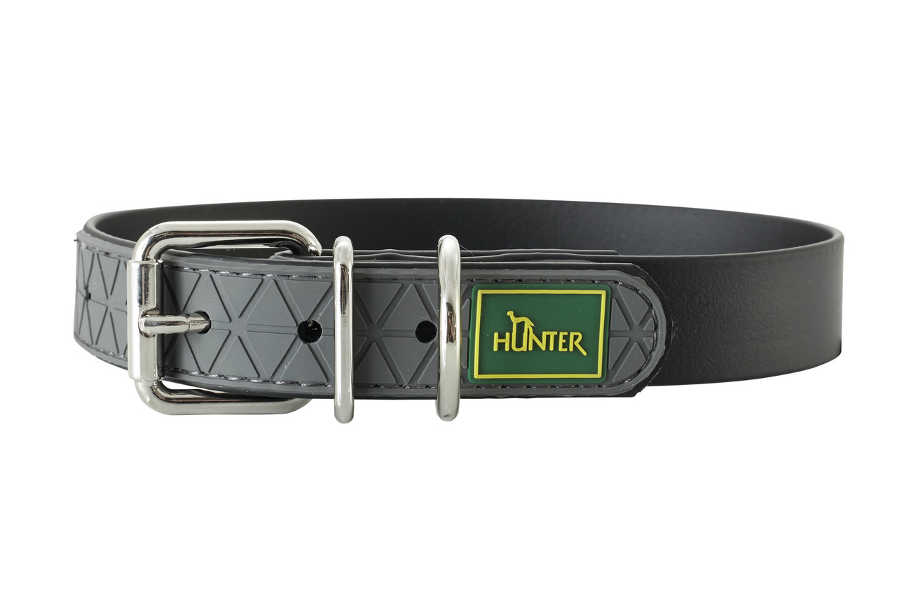 HUNTER Hundehalsband "Modern Art Luxus", grau, robust, mit Muster & Metallschnalle, für mittelgroße-große Hunde, stilvoll & funktional.