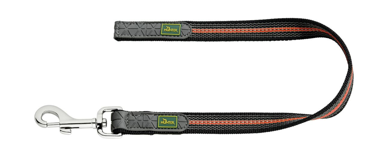HUNTER Hundeleine Tripoli, Schwarz mit orange/grauen Streifen, Nylon, stabiler Metallkarabiner, für Hunde, ideal für täglichen Gebrauch.