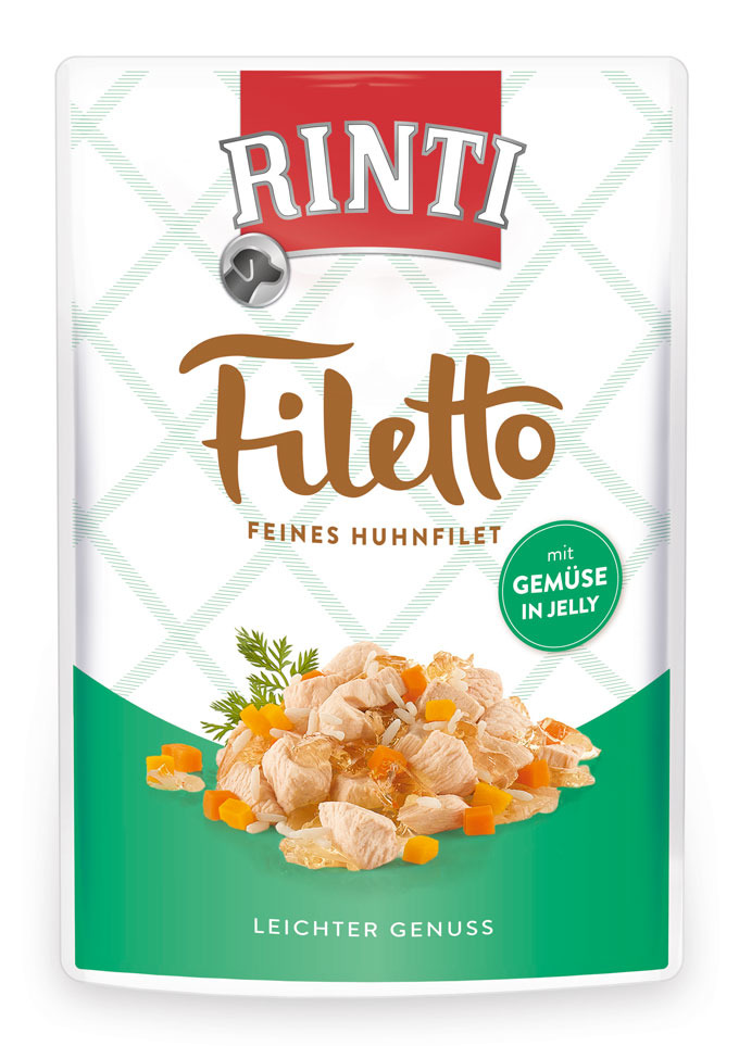 RINTI Filetto Feines Huhnfilet m. Gemüse in Jelly, Nassfutter f. Hunde, leicht verdaulich, Geschm.: Huhn+Gemüse.