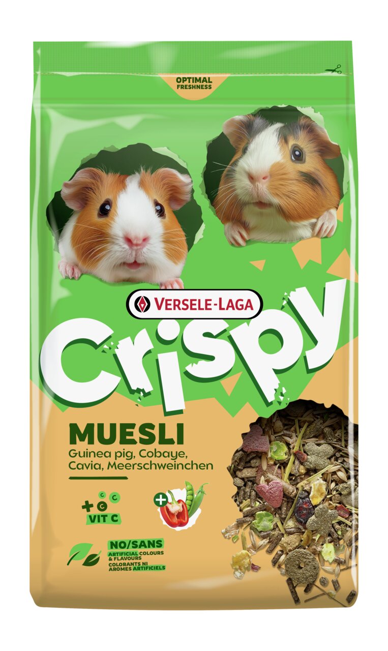 VERSELE-LAGA Crispy Muesli für Meerschweinchen, mit Vit. C, ohne künstl. Zusätze, 1 kg, ausgewogene Ernährung für optimale Frische.
