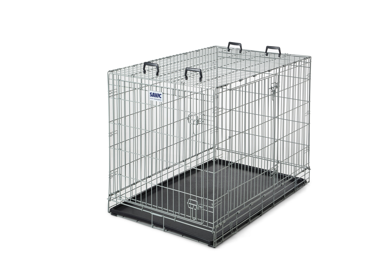 SAVIC Dog Residence: Metallkäfig m. Kunststoffwanne, für Hunde aller Größen, 2 Türen, Tragegriffe, sicher & komfortabel.