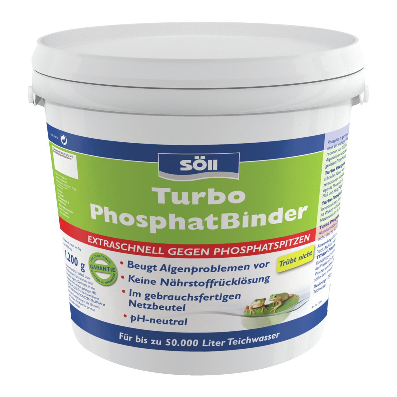 Söll Turbo PhosphatBinder, Teichpflege, 1.200 g, für 50.000 l, pH-neutral, trübt nicht, gebrauchsfertige Netzbeutel, beugt Algen vor.