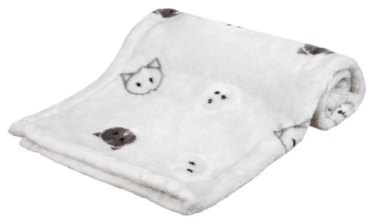 Weiche, weiße Kuscheldecke von TRIXIE mit niedlichem Katzenmotiv, ideal für Katzen und kleine Hunde. Perfekt als gemütlicher Liegeplatz oder Schutz für Möbel. Die Decke ist aus flauschigem Material gefertigt und bietet hohen Komfort. Maße und genaue Menge