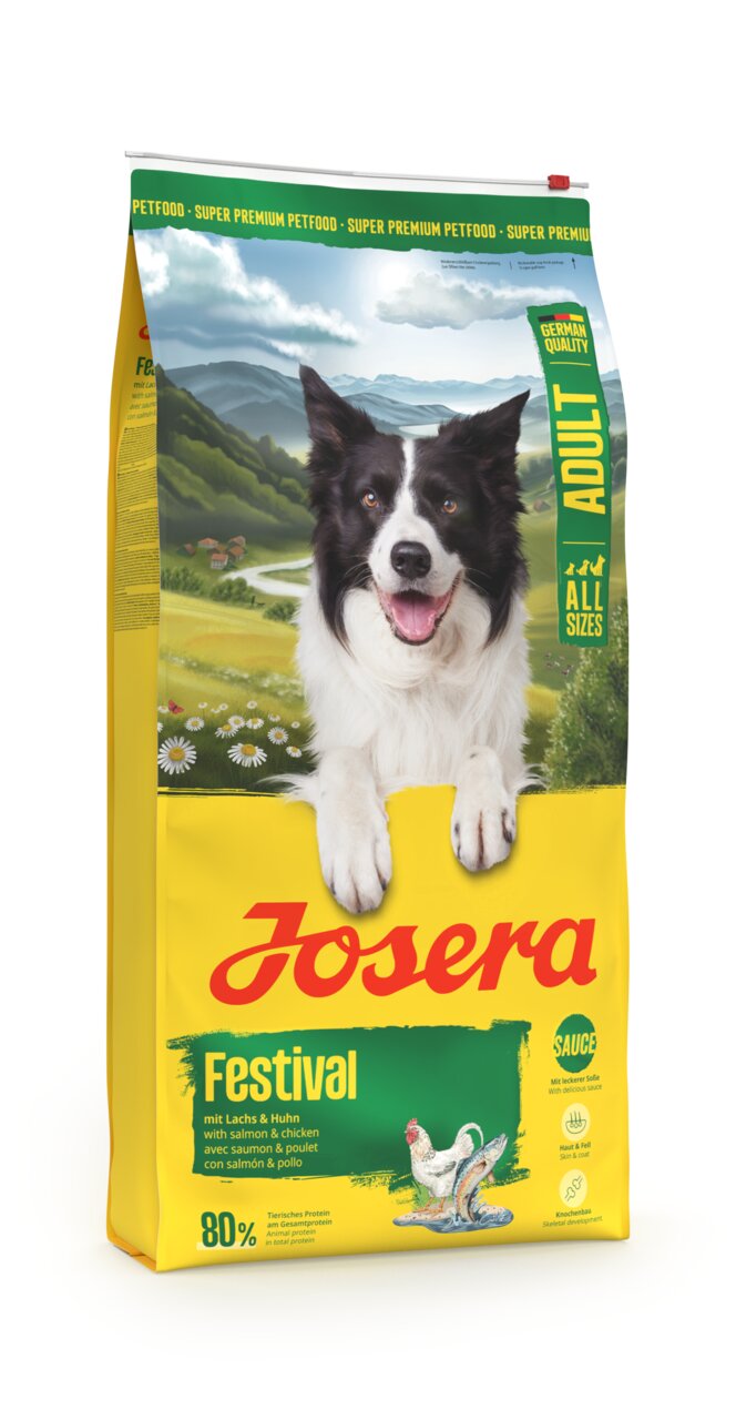 Josera Festival Hundefutter für ausgewachsene Hunde, mit Lachs & Huhn, 15 kg, für alle Rassen, hochwertige Zutaten.