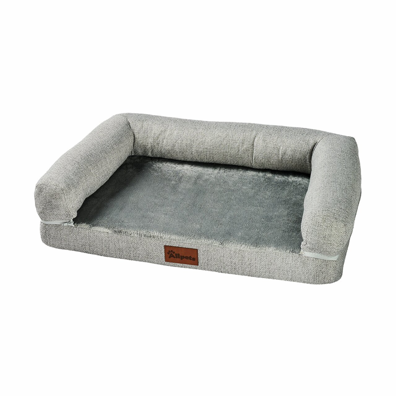 Hundebett Allpets, grau, für Hunde aller Größen, weiche Liegefläche, gepolsterte Ränder, rechteckig, modernes Design.