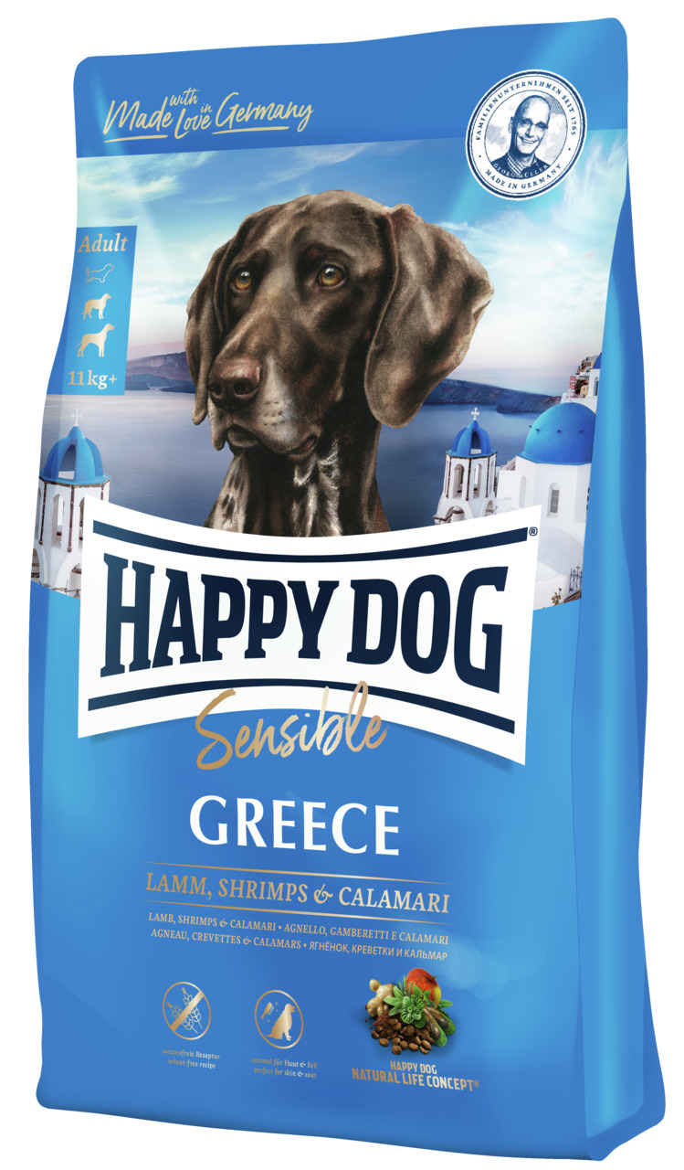 Sparpaket 2 x 2,8 kg Happy Dog Sensible Greece Lamm, Shrimps & Calamari Hunde Trockenfutter