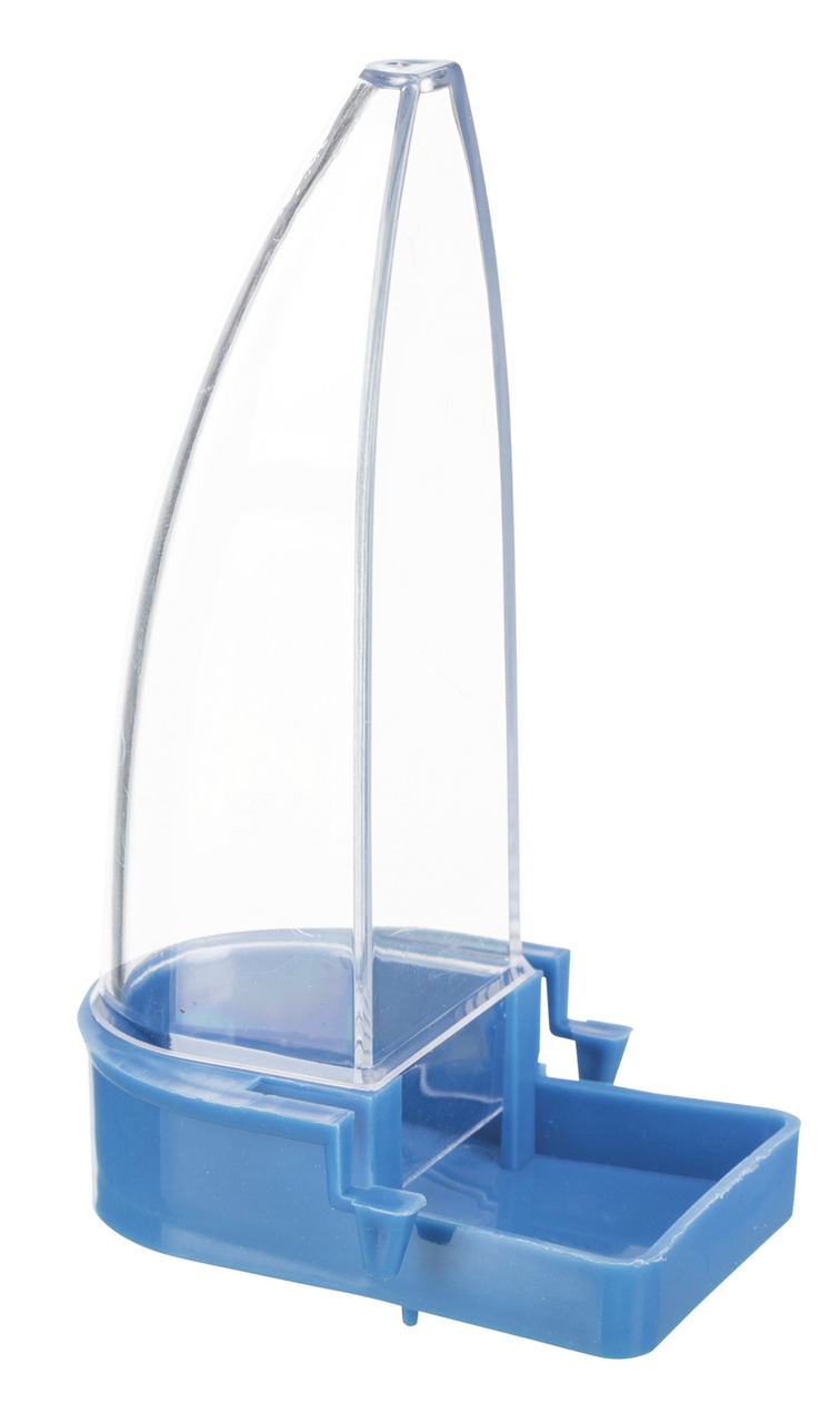 TRIXIE Wasserspender für Ziervögel (Wellensittiche, Kanarienvögel), transparenter Kunststoff, blauer Boden, leicht zu reinigen.