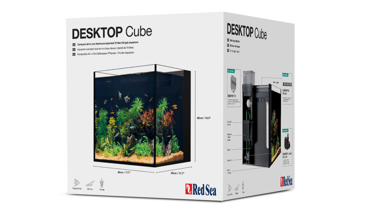 Red Sea Desktop Cube: All-in-One-Süßwasseraquarium, 70 L, für trop. Fische, Garnelen & Pflanzen, inkl. Filter & Beleuchtung, 45x45x42 cm.
