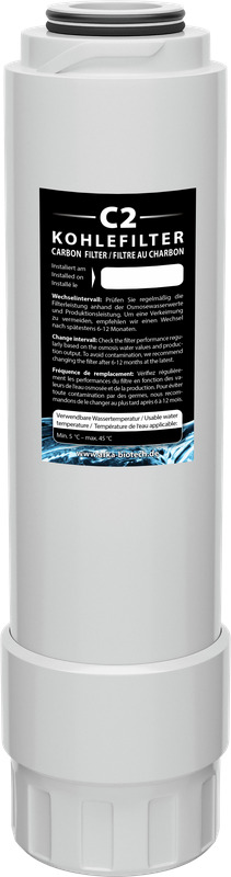 ARKA C2 Kohlefilter, Wasseraufbereitung f. Aquarien-Trinkwasser, entfernt Verunreinigungen, weiß, zylindrisch, EAN: 4260735744457.