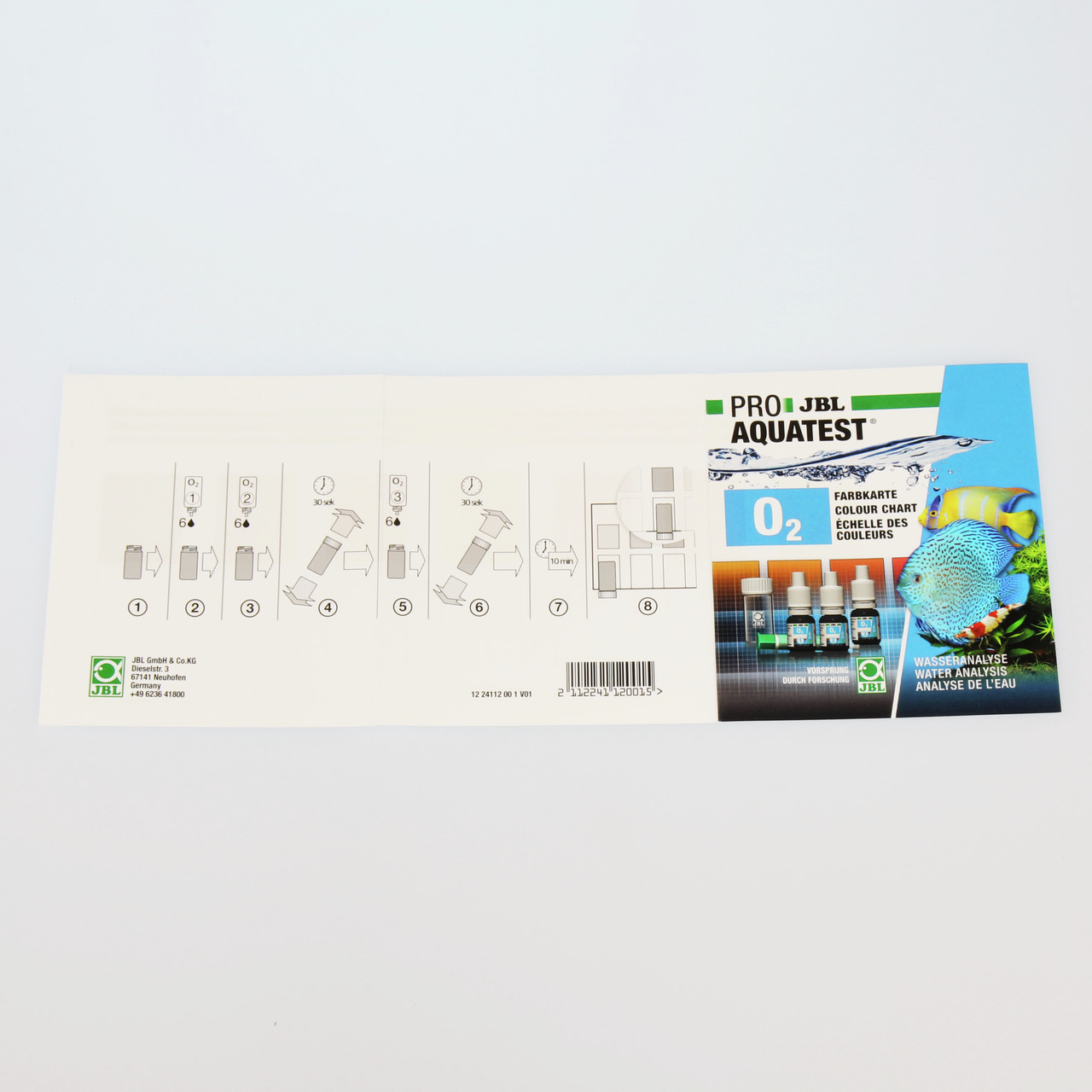 JBL ProAquaTest O2: Wassertest-Set f. Sauerstoffanalyse in Aquarien/Teichen, inkl. Farbtabelle, Anweisungen, Testfläschchen.