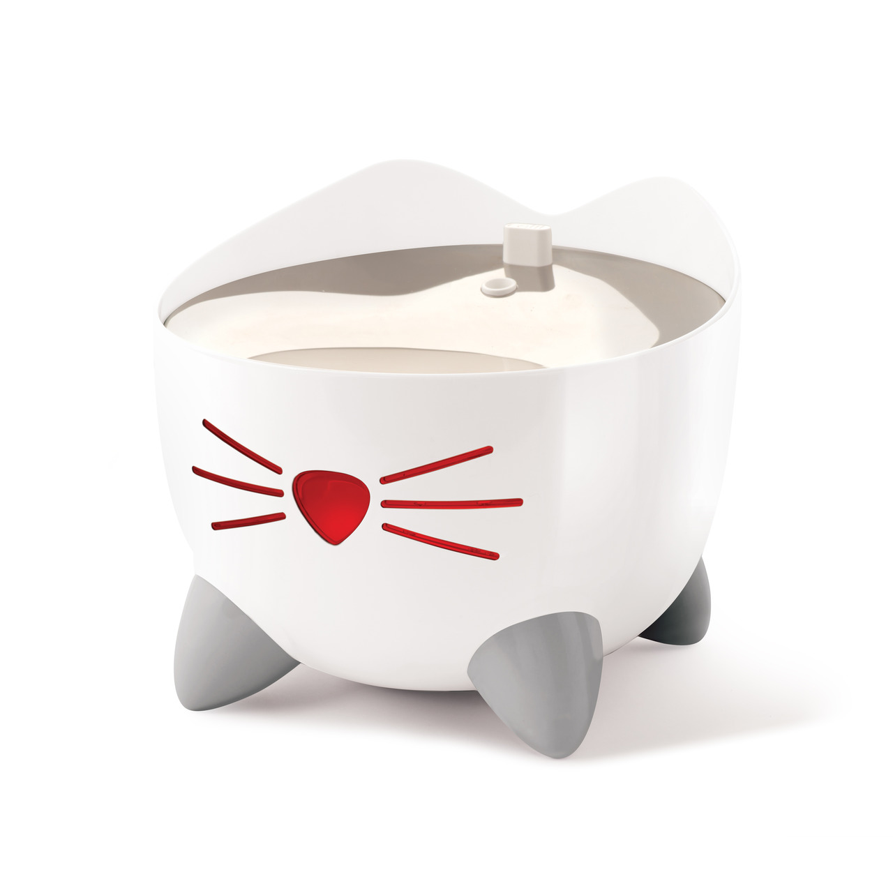 Catit PIXI Trinkbrunnen, Katzen, weiß/rot, frisches zirkulierendes Wasser, modernes Design, 2,5L, für Hygiene-bewusste Katzenhalter.