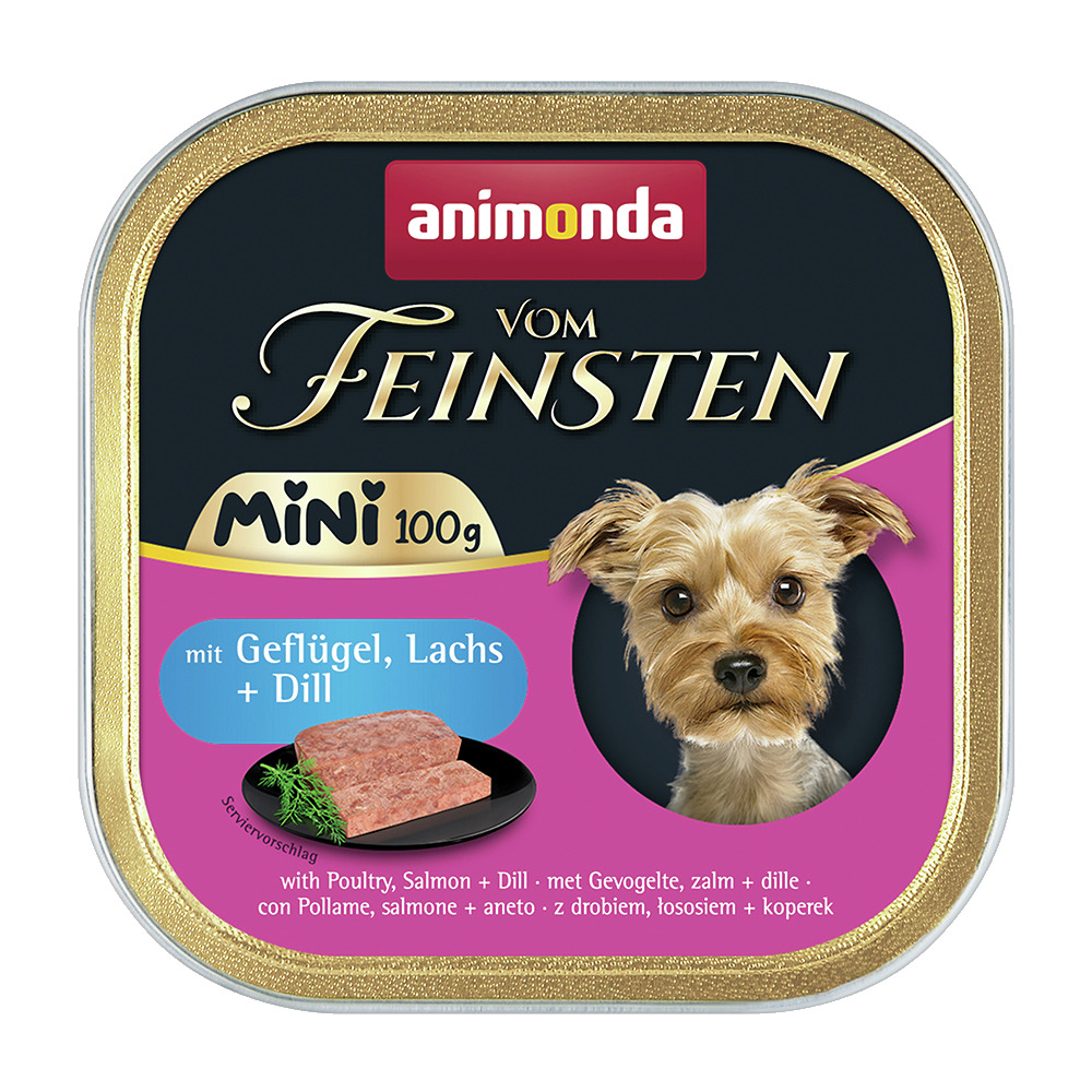 animonda Vom Feinsten Mini, Hundefutter, Geflügel, Lachs & Dill, 100 g, für kleine Hunde, hochwertige Zutaten, schmackhaft.