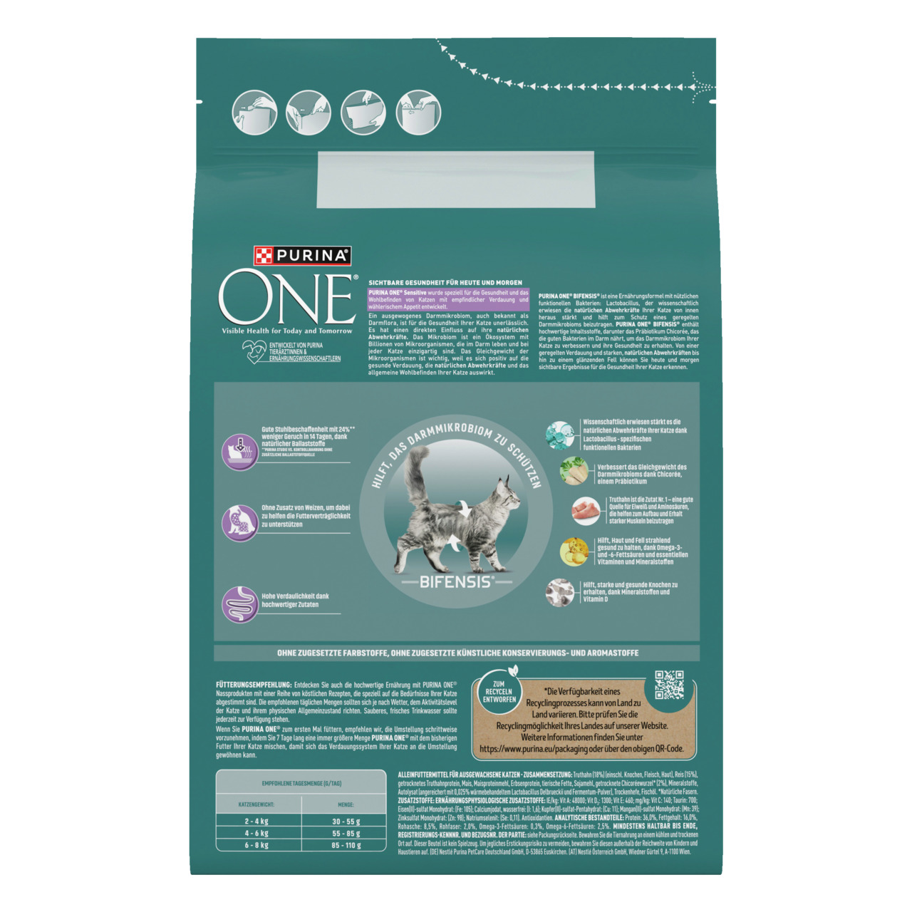 Purina ONE Bifensis Katzenfutter, für ausgewachsene Katzen, unterstützt Darmgesundheit & glänzendes Fell, 800 g.