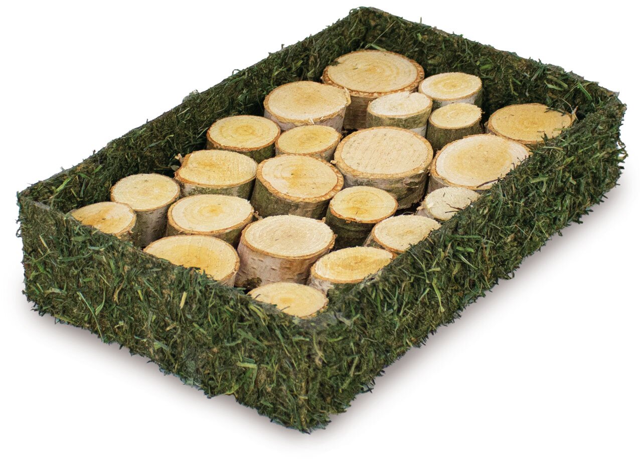 JR FARM Nager-Snack-Kiste, Zielgruppe: Nager, Naturholz, werbefrei, Inhalt: Holzscheiben in einer Gras-Verpackung, 1 Stück.