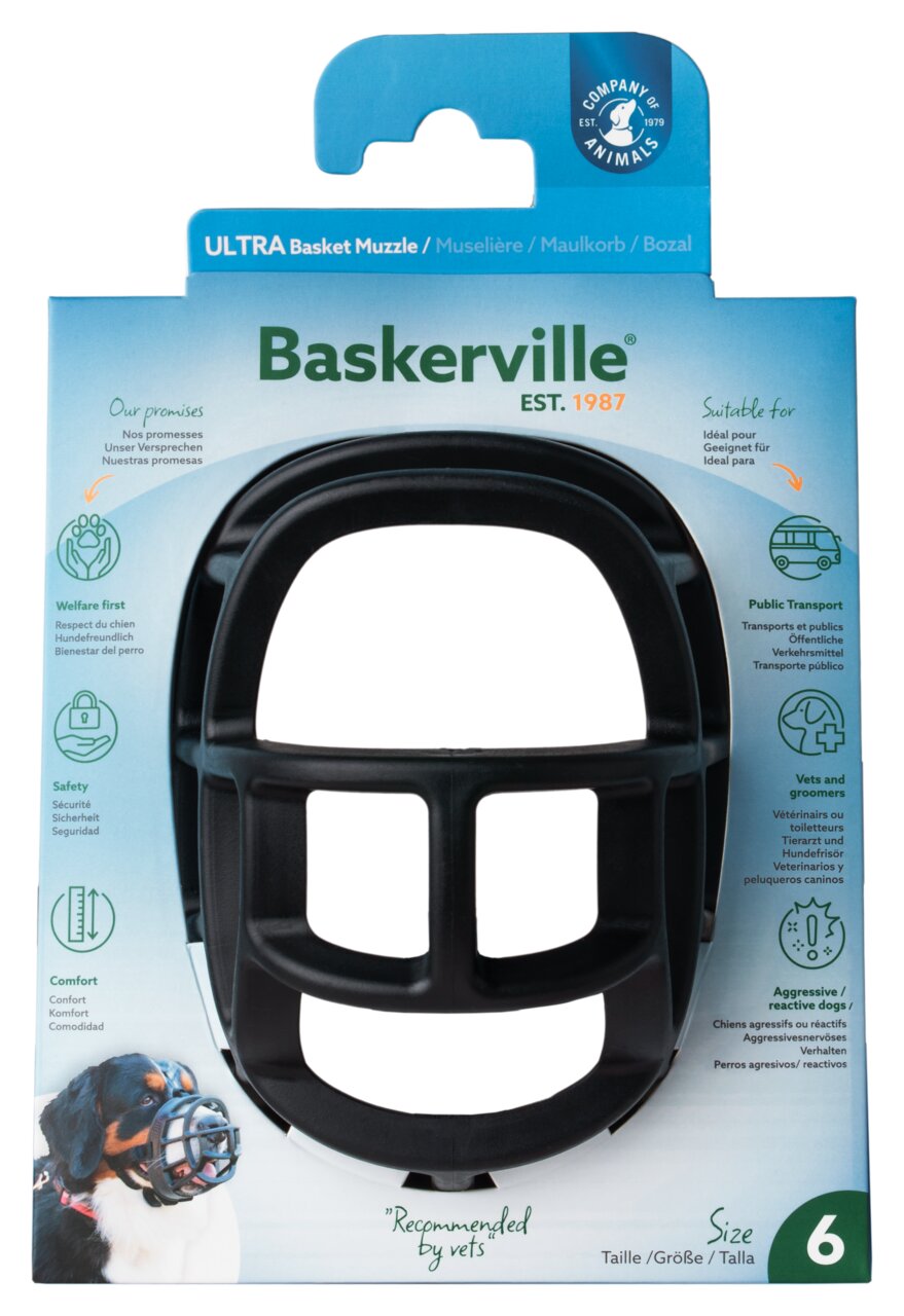 Baskerville Ultra Maulkorb, Gr. 6, für Hunde mit aggress.-reakt. Verhalten, empfohlen von Tierärzten, sicher, komfortabel, Blau-Grün.
