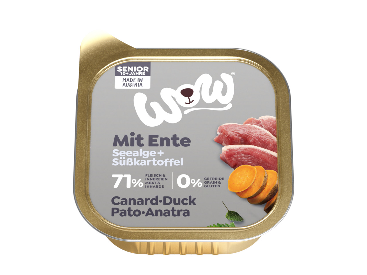 Sparpaket 22 x 150 g Wow Senior mit Ente, Seealge + Süßkartoffel Hunde Nassfutter