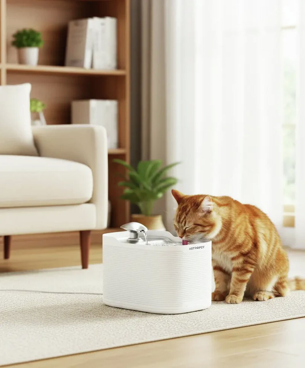 Katzen-Trinkbrunnen von ASTROPET, für Katzen, mit fließendem Wasser, fördert die Flüssigkeitsaufnahme, modernes Design, weiß.