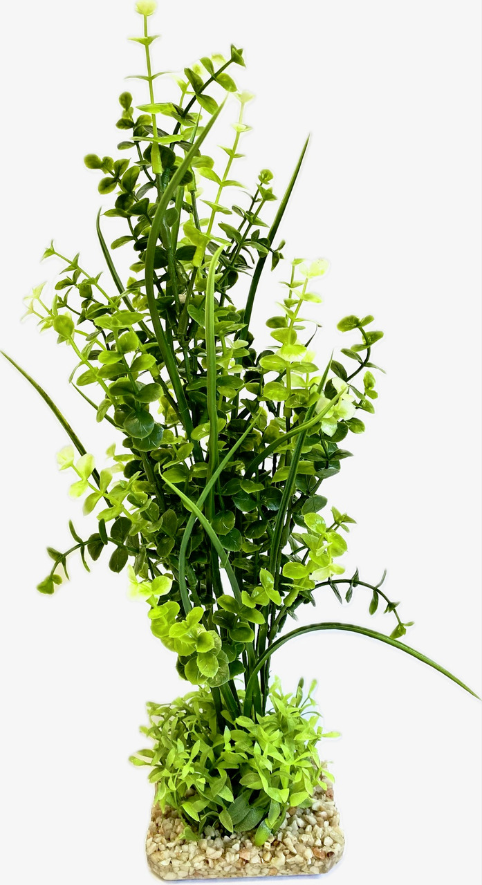 Sydeco künstl. Aquariumpflanze, für Süß-/Salzwasser, grüne Blätter, realistisch, mit Kiesfuß, ca. 30 cm, Deko & Versteck für Fische.