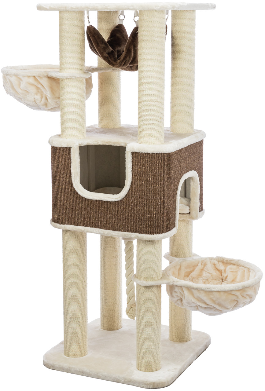 TRIXIE Kratzbaum „Lucano“ für Katzen, beige-braun, mit Höhle, Hängematte, Liegeflächen, Sisalstämmen, ideal für Spiel & Krallenpflege.
