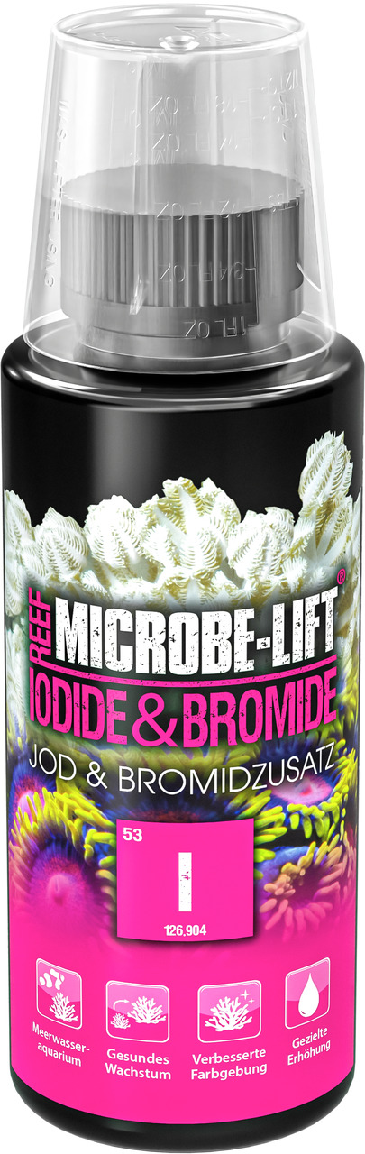 MICROBE-LIFT Reef Iodide & Bromide, für Meerwasseraquarien, fördert Wachstum & Farben, erhöht Jod/Bromid, 126,904 ml.