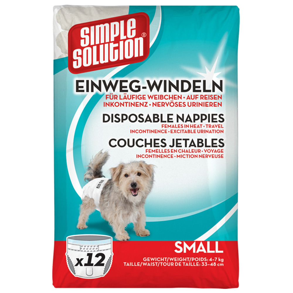 Simple Solution Einweg-Windeln, Hunde, Small (4-7 kg, 33-48 cm), 12 Stk., für läufige Weibchen, Inkontinenz, nervöses Urinieren, Reisen.