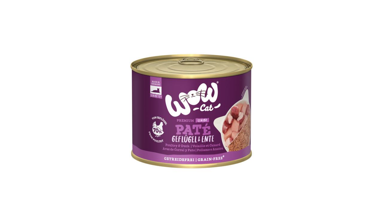 WOW CAT Katzenfutter Senior Geflügel & Ente, 70 % Fleisch, getreidefrei, Premium,