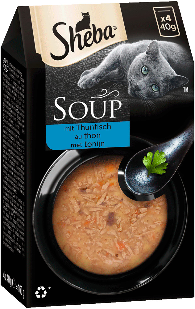 Sheba Soup Katzennahrung, Thunfisch, 4x40g (160g), Premium-Qualität, für Katzen.
